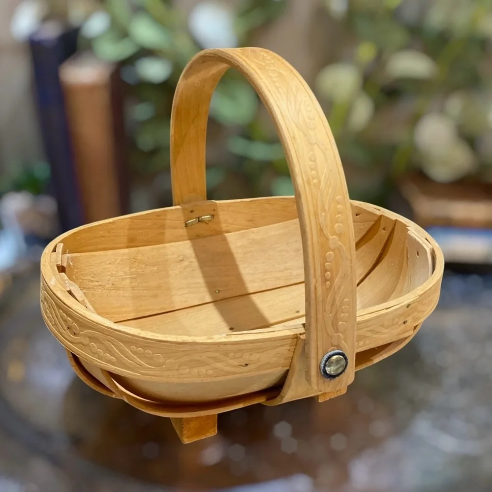 Vintage English Trug Gathering Handled Wood Basket Garden Veggies Flowers Fruit